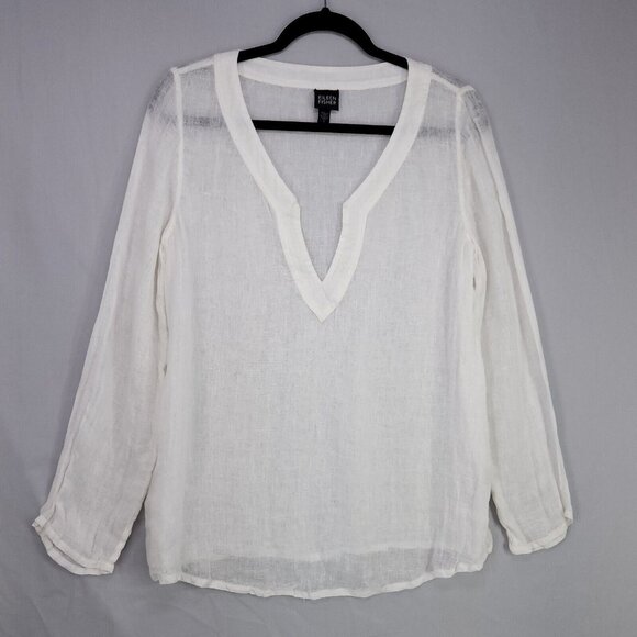 Eileen Fisher Linen Shirt Gauze Long Sleeve Size Small Sheer Coastal Grandma Lux - Picture 1 of 11